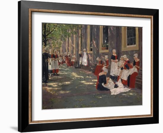 The Courtyard of the Orphanage in Amsterdam: Free Period in the Amsterdam Orphanage, 1881-1882 (Oil-Max Liebermann-Framed Giclee Print