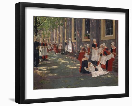 The Courtyard of the Orphanage in Amsterdam: Free Period in the Amsterdam Orphanage, 1881-1882 (Oil-Max Liebermann-Framed Giclee Print