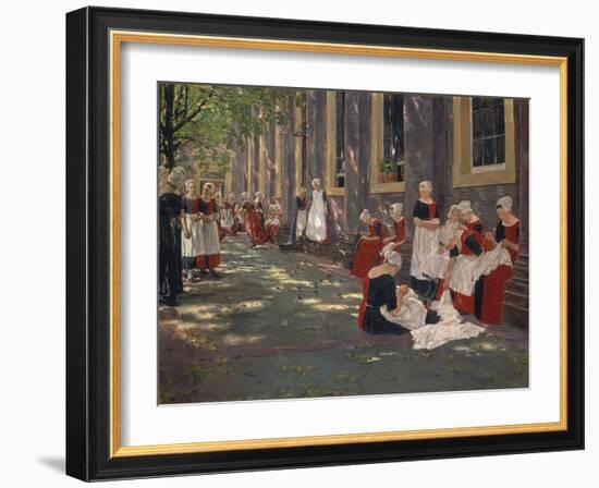 The Courtyard of the Orphanage in Amsterdam: Free Period in the Amsterdam Orphanage, 1881-1882 (Oil-Max Liebermann-Framed Giclee Print