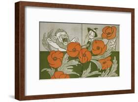 The Cowardly Lion, Scarecrow and Tin Woodman in the Deadly Field Of Poppies-William Denslow-Framed Giclee Print