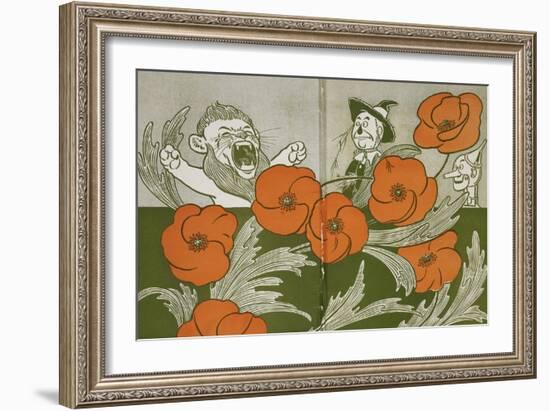 The Cowardly Lion, Scarecrow and Tin Woodman in the Deadly Field Of Poppies-William Denslow-Framed Giclee Print