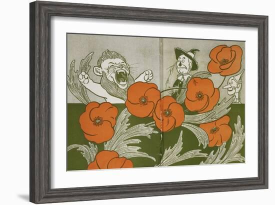 The Cowardly Lion, Scarecrow and Tin Woodman in the Deadly Field Of Poppies-William Denslow-Framed Giclee Print