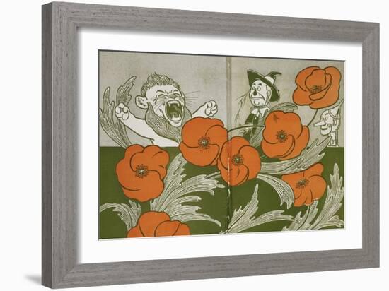 The Cowardly Lion, Scarecrow and Tin Woodman in the Deadly Field Of Poppies-William Denslow-Framed Giclee Print