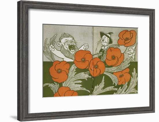 The Cowardly Lion, Scarecrow and Tin Woodman in the Deadly Field Of Poppies-William Denslow-Framed Giclee Print