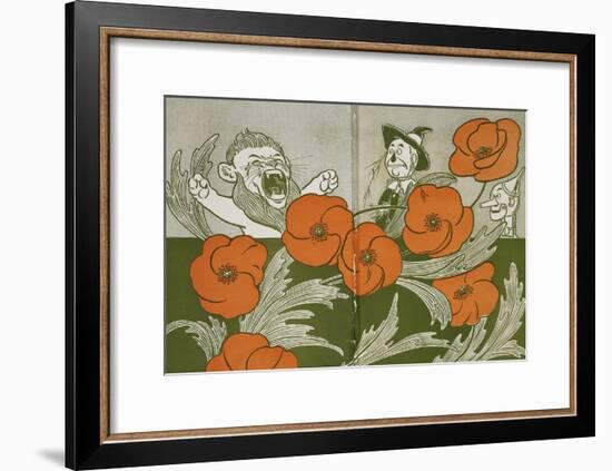 The Cowardly Lion, Scarecrow and Tin Woodman in the Deadly Field Of Poppies-William Denslow-Framed Giclee Print