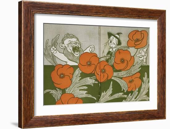 The Cowardly Lion, Scarecrow and Tin Woodman in the Deadly Field Of Poppies-William Denslow-Framed Giclee Print