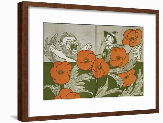 The Cowardly Lion, Scarecrow and Tin Woodman in the Deadly Field Of Poppies-William Denslow-Framed Giclee Print