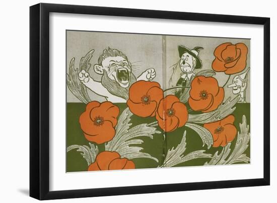 The Cowardly Lion, Scarecrow and Tin Woodman in the Deadly Field Of Poppies-William Denslow-Framed Giclee Print