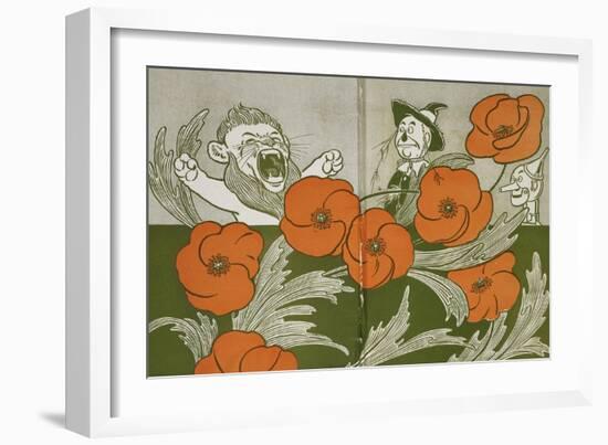 The Cowardly Lion, Scarecrow and Tin Woodman in the Deadly Field Of Poppies-William Denslow-Framed Giclee Print