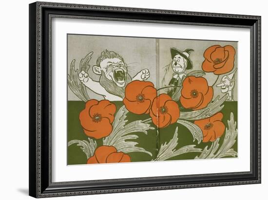 The Cowardly Lion, Scarecrow and Tin Woodman in the Deadly Field Of Poppies-William Denslow-Framed Giclee Print