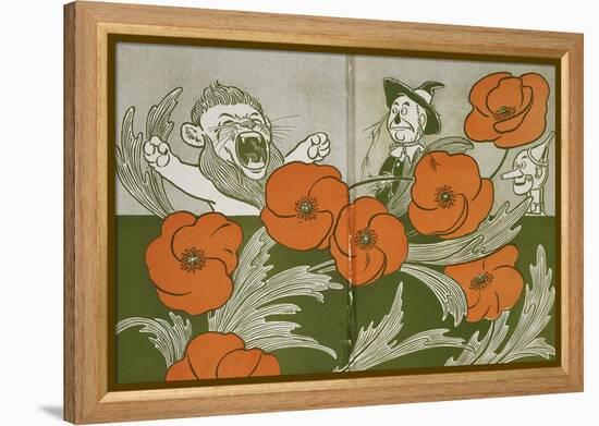 The Cowardly Lion, Scarecrow and Tin Woodman in the Deadly Field Of Poppies-William Denslow-Framed Premier Image Canvas