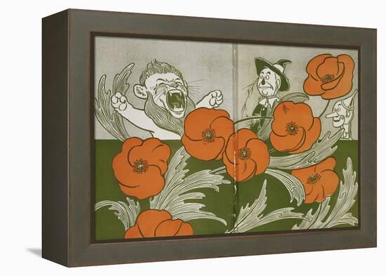 The Cowardly Lion, Scarecrow and Tin Woodman in the Deadly Field Of Poppies-William Denslow-Framed Premier Image Canvas
