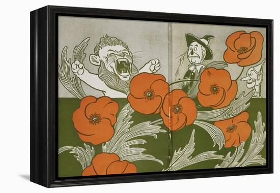 The Cowardly Lion, Scarecrow and Tin Woodman in the Deadly Field Of Poppies-William Denslow-Framed Premier Image Canvas