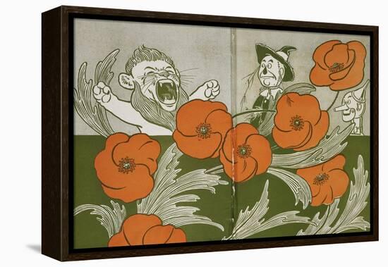 The Cowardly Lion, Scarecrow and Tin Woodman in the Deadly Field Of Poppies-William Denslow-Framed Premier Image Canvas