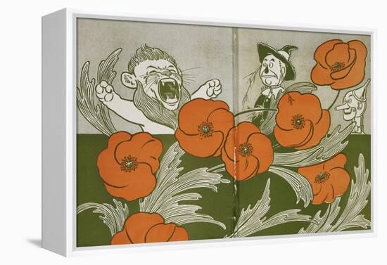 The Cowardly Lion, Scarecrow and Tin Woodman in the Deadly Field Of Poppies-William Denslow-Framed Premier Image Canvas