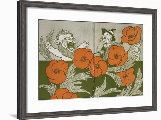 The Cowardly Lion, Scarecrow and Tin Woodman in the Deadly Field Of Poppies-William Denslow-Framed Giclee Print