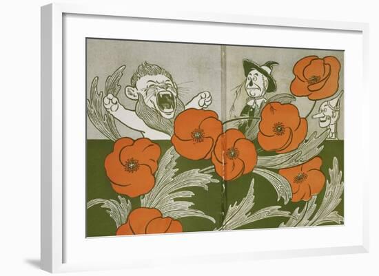 The Cowardly Lion, Scarecrow and Tin Woodman in the Deadly Field Of Poppies-William Denslow-Framed Giclee Print