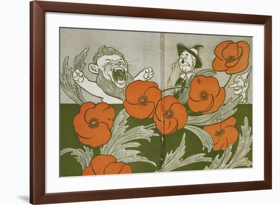 The Cowardly Lion, Scarecrow and Tin Woodman in the Deadly Field Of Poppies-William Denslow-Framed Giclee Print