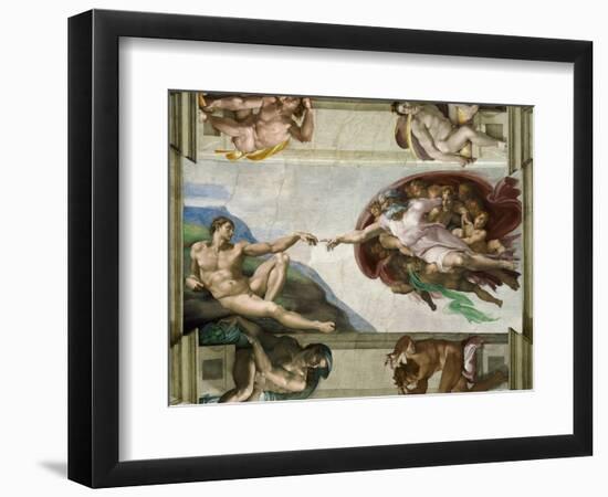 The Creation of Adam, 1508-12 (Fresco)-Michelangelo Buonarroti-Framed Giclee Print