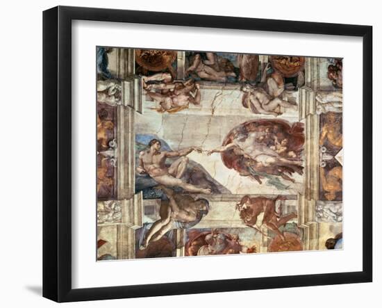 The Creation of Adam, Detail from the Sistine Ceiling, 1511-12 (Fresco)-Michelangelo Buonarroti-Framed Giclee Print