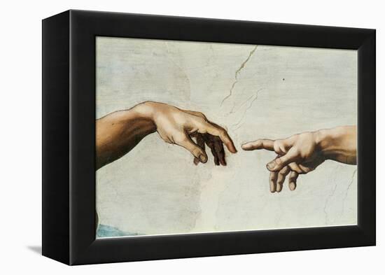 The Creation of Adam, Detail of God's and Adam's Hands, from the Sistine Ceiling-Michelangelo Buonarroti-Framed Premier Image Canvas