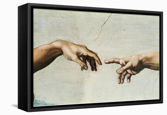 The Creation of Adam, Detail of God's and Adam's Hands, from the Sistine Ceiling-Michelangelo Buonarroti-Framed Premier Image Canvas