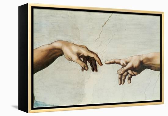 The Creation of Adam, Detail of God's and Adam's Hands, from the Sistine Ceiling-Michelangelo Buonarroti-Framed Premier Image Canvas