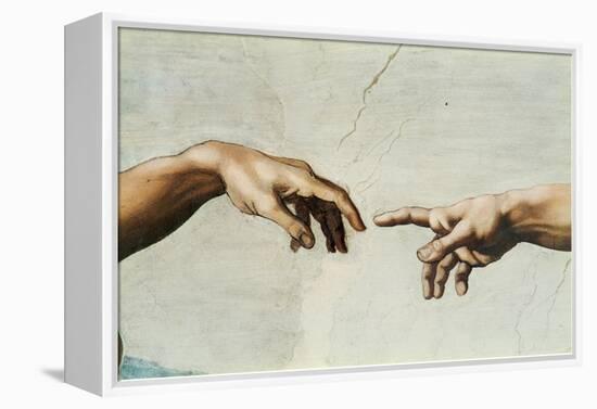 The Creation of Adam, Detail of God's and Adam's Hands, from the Sistine Ceiling-Michelangelo Buonarroti-Framed Premier Image Canvas