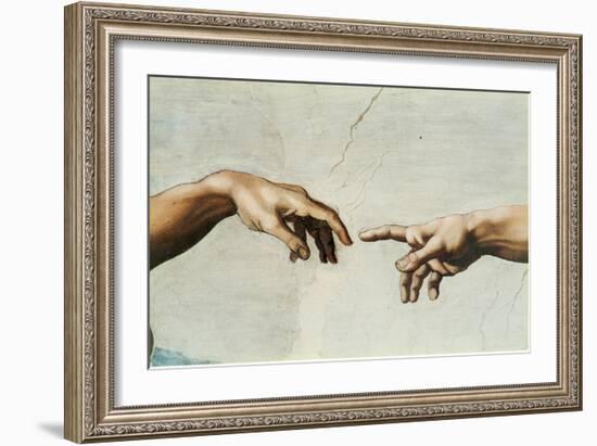 The Creation of Adam, Detail of God's and Adam's Hands, from the Sistine Ceiling-Michelangelo Buonarroti-Framed Giclee Print