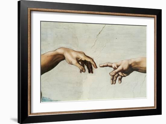 The Creation of Adam, Detail of God's and Adam's Hands, from the Sistine Ceiling-Michelangelo Buonarroti-Framed Giclee Print