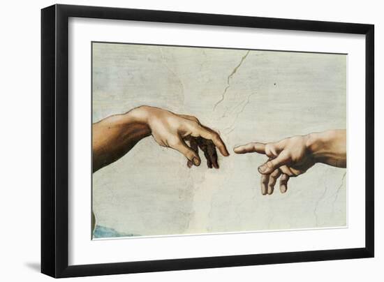 The Creation of Adam, Detail of God's and Adam's Hands, from the Sistine Ceiling-Michelangelo Buonarroti-Framed Giclee Print