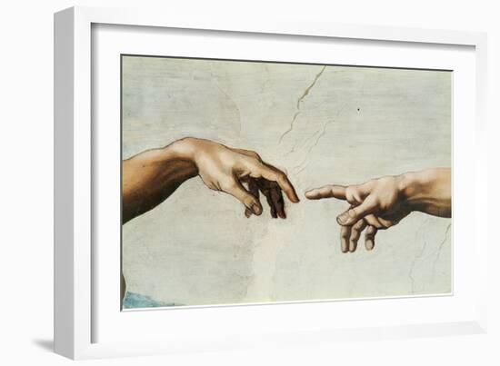 The Creation of Adam, Detail of God's and Adam's Hands, from the Sistine Ceiling-Michelangelo Buonarroti-Framed Giclee Print