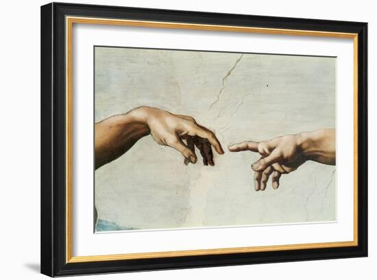 The Creation of Adam, Detail of God's and Adam's Hands, from the Sistine Ceiling-Michelangelo Buonarroti-Framed Giclee Print