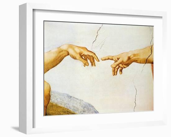 The Creation of Adam, from the Sistine Ceiling, 1510 (Detail)-Michelangelo Buonarroti-Framed Giclee Print