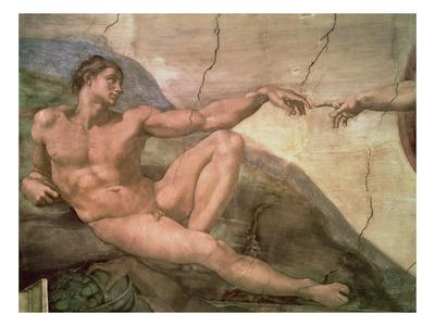 The Creation Of Adam From The Sistine Ceiling 1511 Fresco Pre Restoration Giclee Print By Michelangelo Buonarroti Art Com