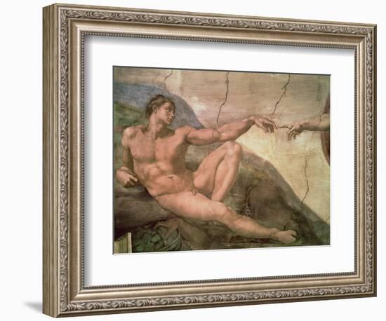 The Creation of Adam, from the Sistine Ceiling, 1511 (Fresco) (Pre-Restoration)-Michelangelo Buonarroti-Framed Giclee Print