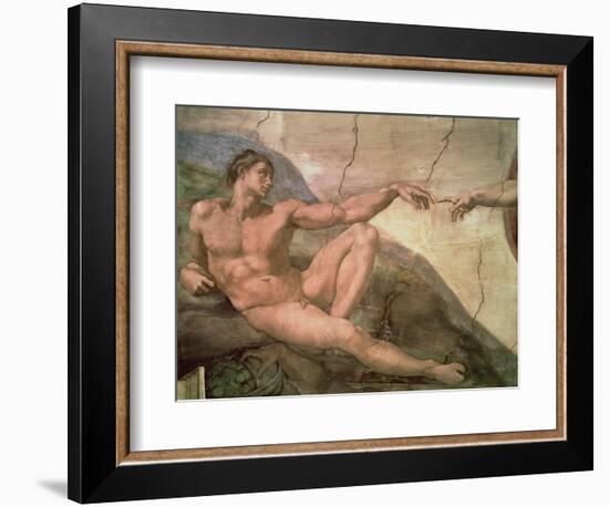The Creation of Adam, from the Sistine Ceiling, 1511 (Fresco) (Pre-Restoration)-Michelangelo Buonarroti-Framed Giclee Print