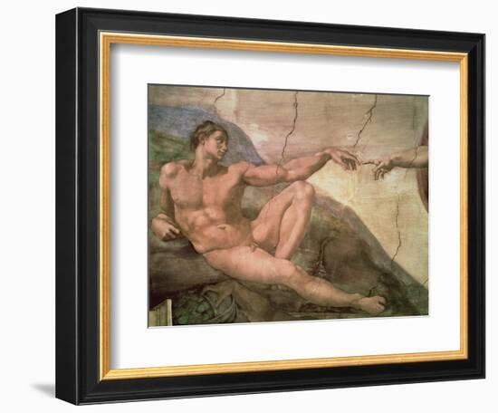 The Creation of Adam, from the Sistine Ceiling, 1511 (Fresco) (Pre-Restoration)-Michelangelo Buonarroti-Framed Giclee Print