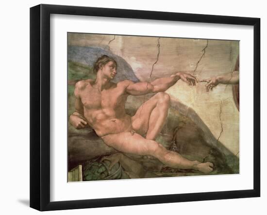 The Creation of Adam, from the Sistine Ceiling, 1511 (Fresco) (Pre-Restoration)-Michelangelo Buonarroti-Framed Giclee Print