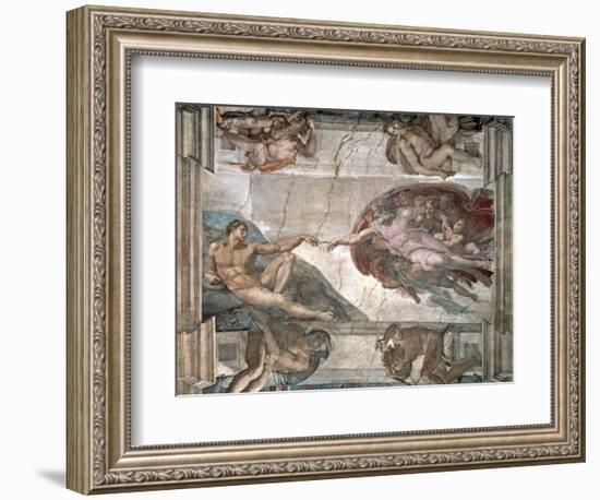 The Creation of Adam from the Sistine Chapel, 1508-12-Michelangelo Buonarroti-Framed Giclee Print