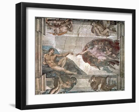 The Creation of Adam from the Sistine Chapel, 1508-12-Michelangelo Buonarroti-Framed Giclee Print