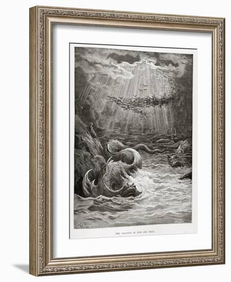 The Creation of Fish and Birds, from Paradise Lost by John Milton (1608-74) Engraved by Collon…-Gustave Doré-Framed Giclee Print