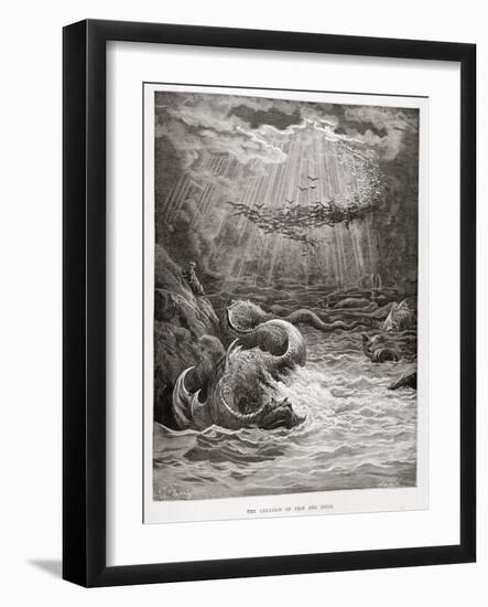 The Creation of Fish and Birds, from Paradise Lost by John Milton (1608-74) Engraved by Collon…-Gustave Doré-Framed Giclee Print