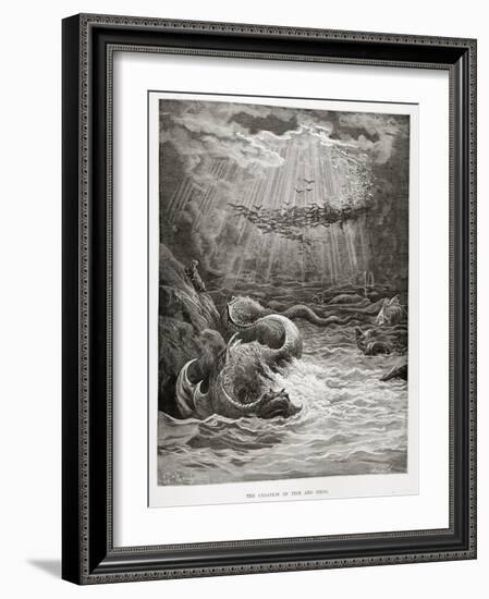 The Creation of Fish and Birds, from Paradise Lost by John Milton (1608-74) Engraved by Collon…-Gustave Doré-Framed Giclee Print