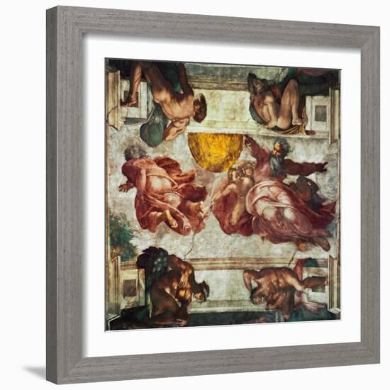 The Creation of the Sun, the Moon and the Plants, 1508-12 (Fresco)-Michelangelo Buonarroti-Framed Giclee Print