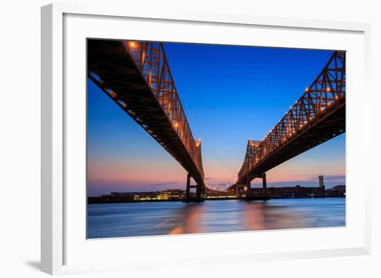 The Crescent City Connection Bridge on the Mississippi River in New Orleans Louisiana-f11photo-Framed Photographic Print