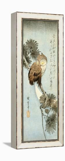 The Crescent Moon and Owl Perched on Pine Branches-Ando Hiroshige-Framed Premier Image Canvas