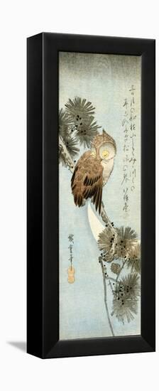 The Crescent Moon and Owl Perched on Pine Branches-Ando Hiroshige-Framed Premier Image Canvas