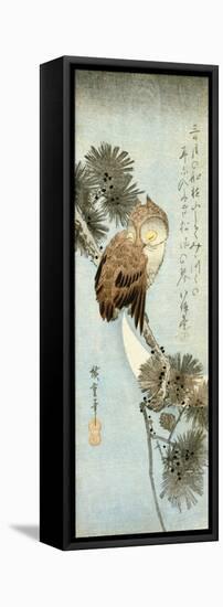 The Crescent Moon and Owl Perched on Pine Branches-Ando Hiroshige-Framed Premier Image Canvas