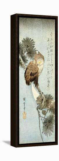 The Crescent Moon and Owl Perched on Pine Branches-Ando Hiroshige-Framed Premier Image Canvas